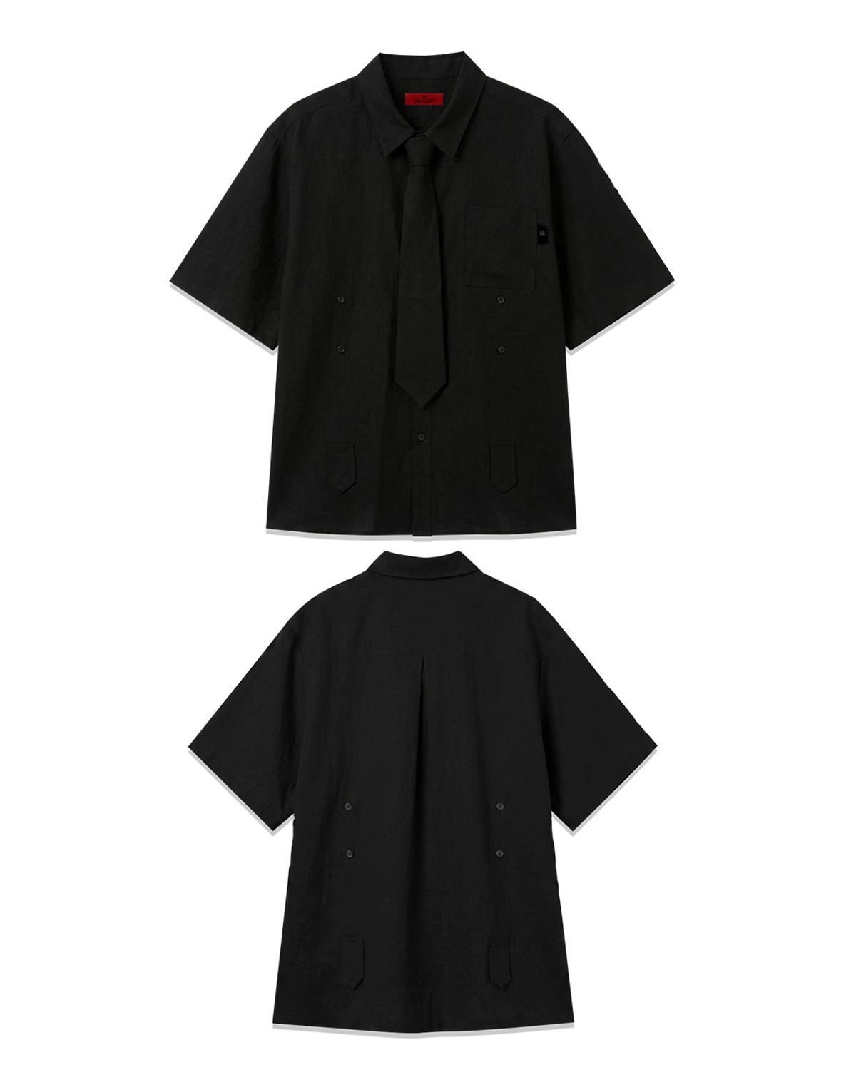 레큘리(RECULER) Bijo Point Short-Sleeved Shirts Black (Ver. Tie)