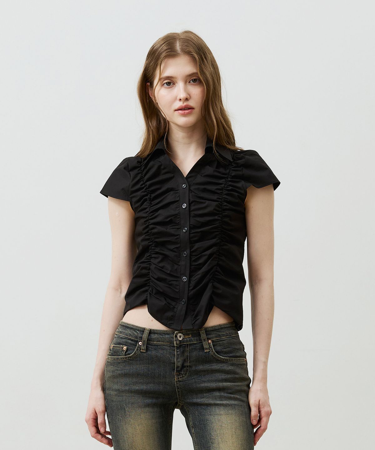 아리킴(ARIKIM) SYLPH SHIRRING SHIRT / BLACK