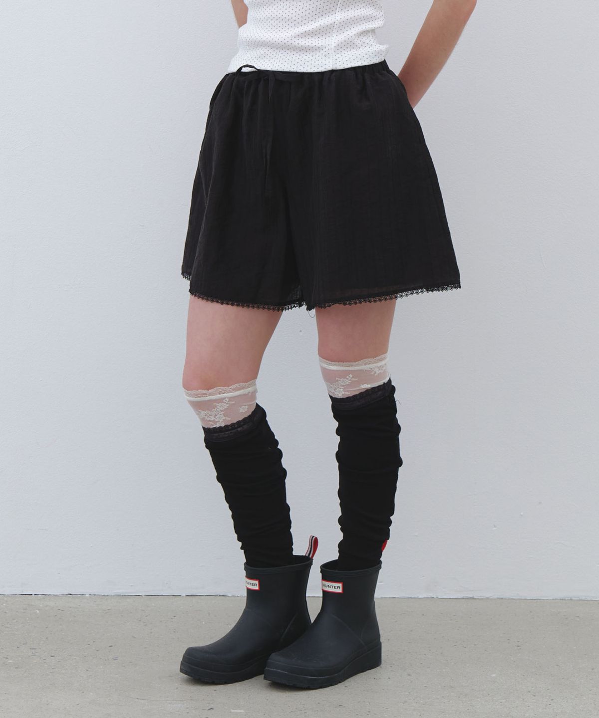 클루니(CLUNY) Cool Rayon Lace Shorts - black
