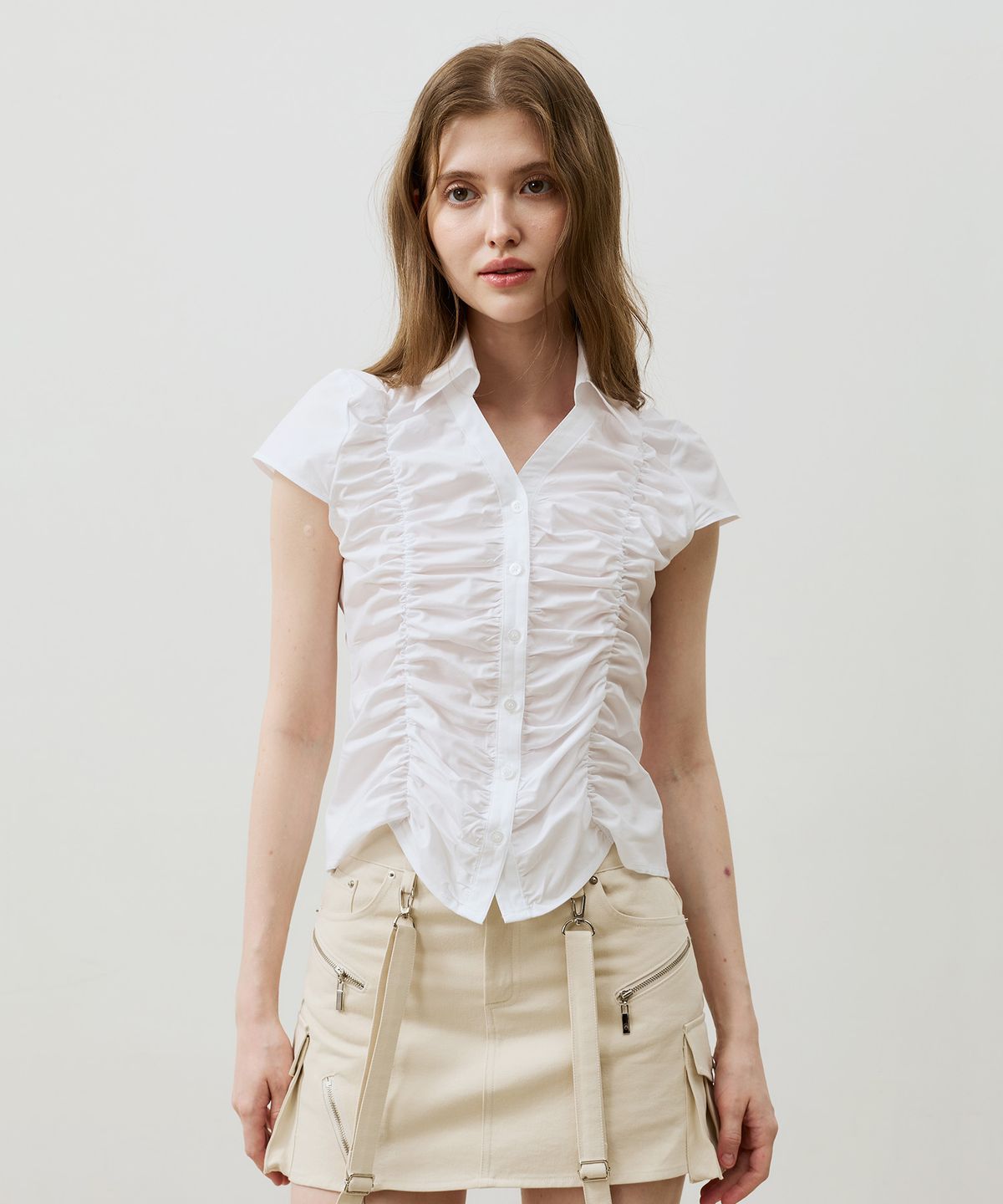 아리킴(ARIKIM) SYLPH SHIRRING SHIRT / WHITE