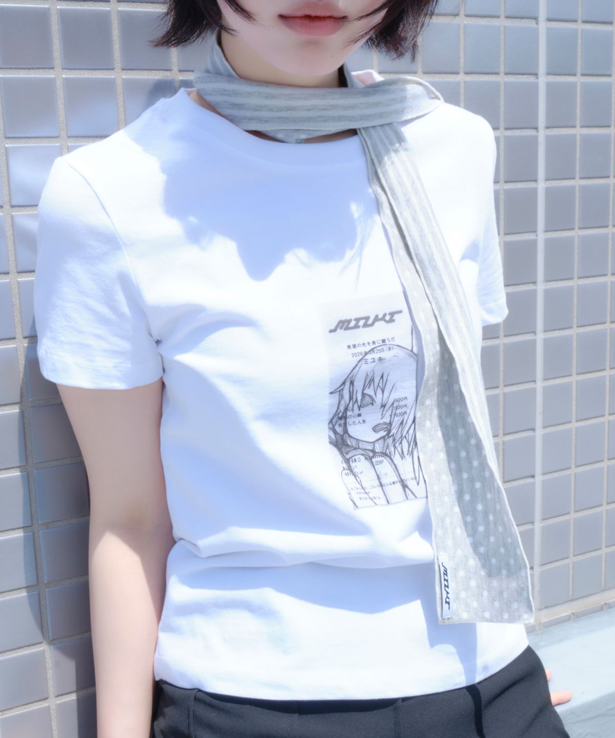 미유키(MIUKI) Dot Stripe Scarf (Melange Gray)