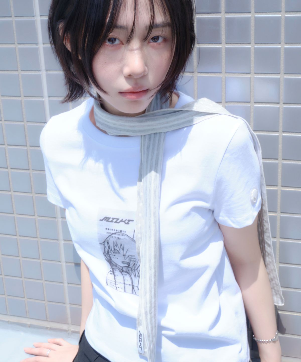 미유키(MIUKI) Dot Stripe Scarf (Melange Gray)