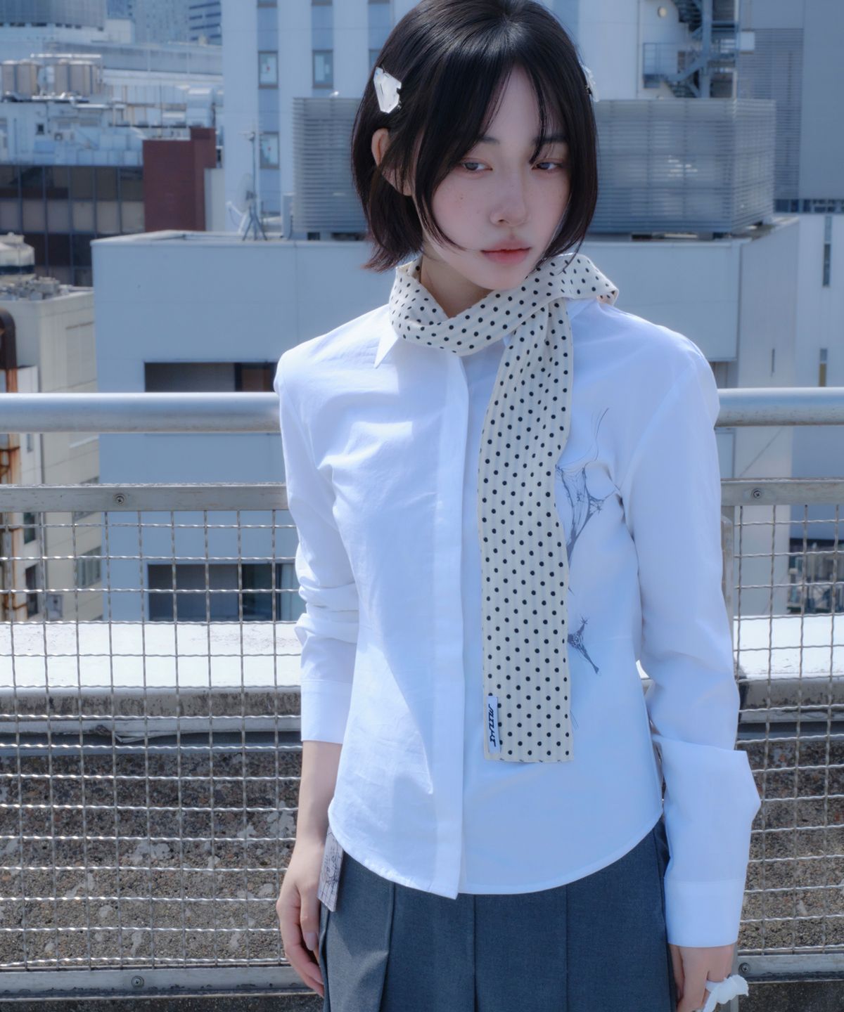 미유키(MIUKI) Dot Stripe Scarf (Ivory)
