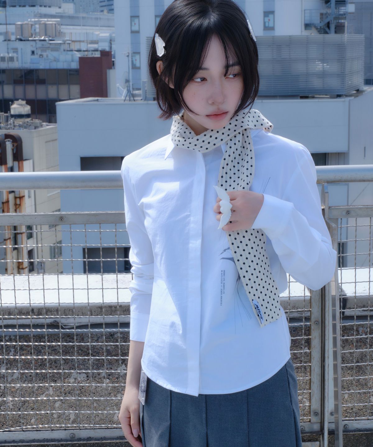 미유키(MIUKI) Dot Stripe Scarf (Ivory)