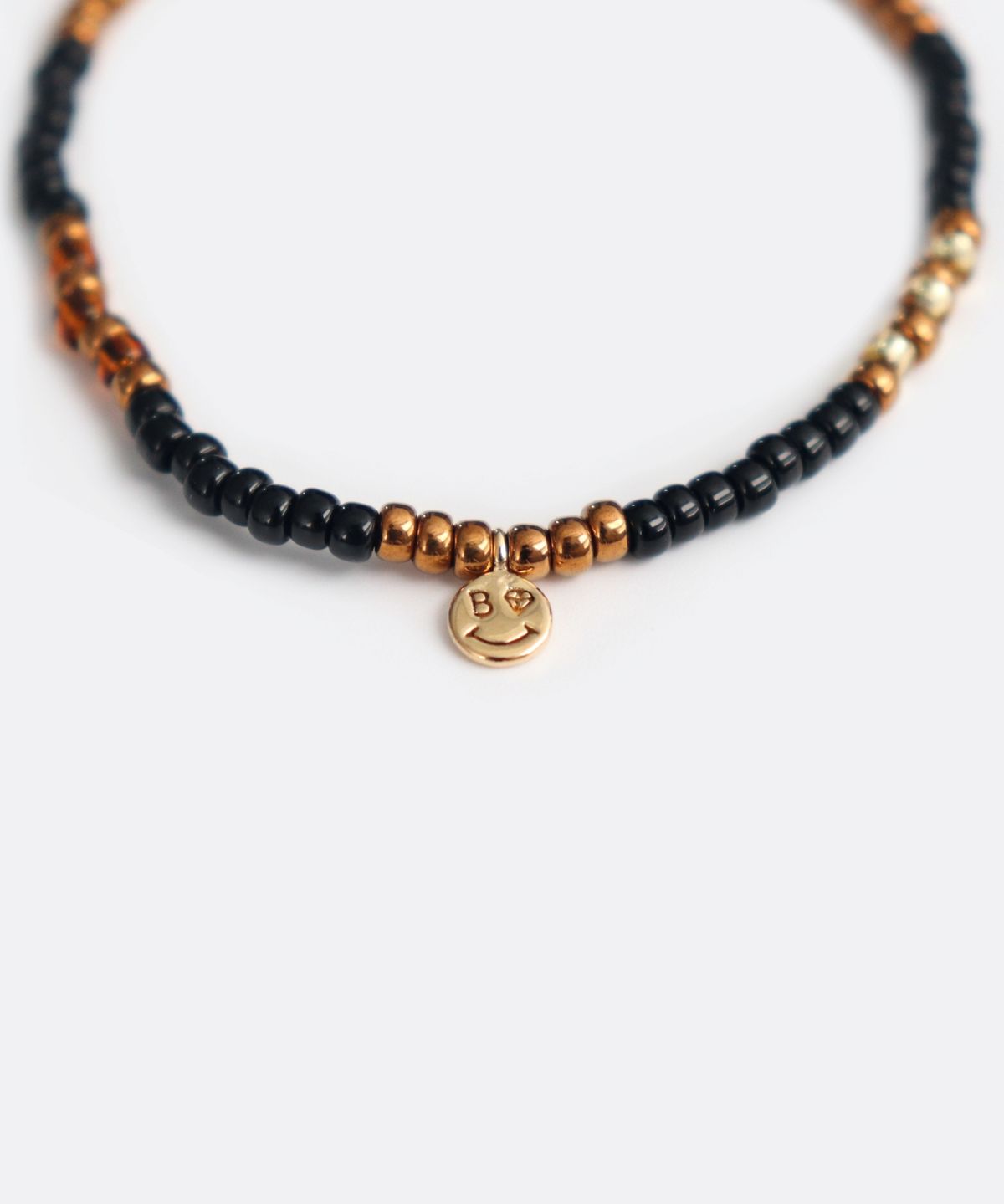 봉보(BONBEAU) Clover glass ball black beads Bracelet 클로버 글라스볼 스마일 참 블랙 비즈 팔찌
