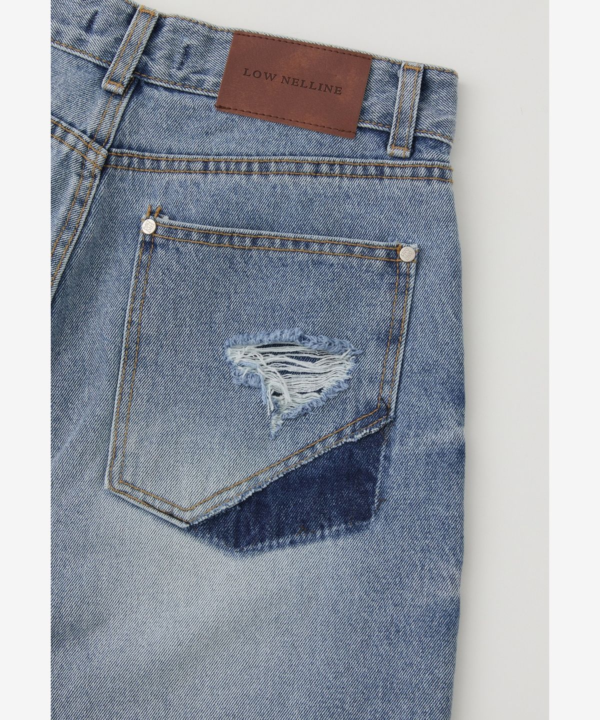 로우넬라인(LOW NELLINE) KYLE RIVET WIDE DENIM_MEDIUM BLUE