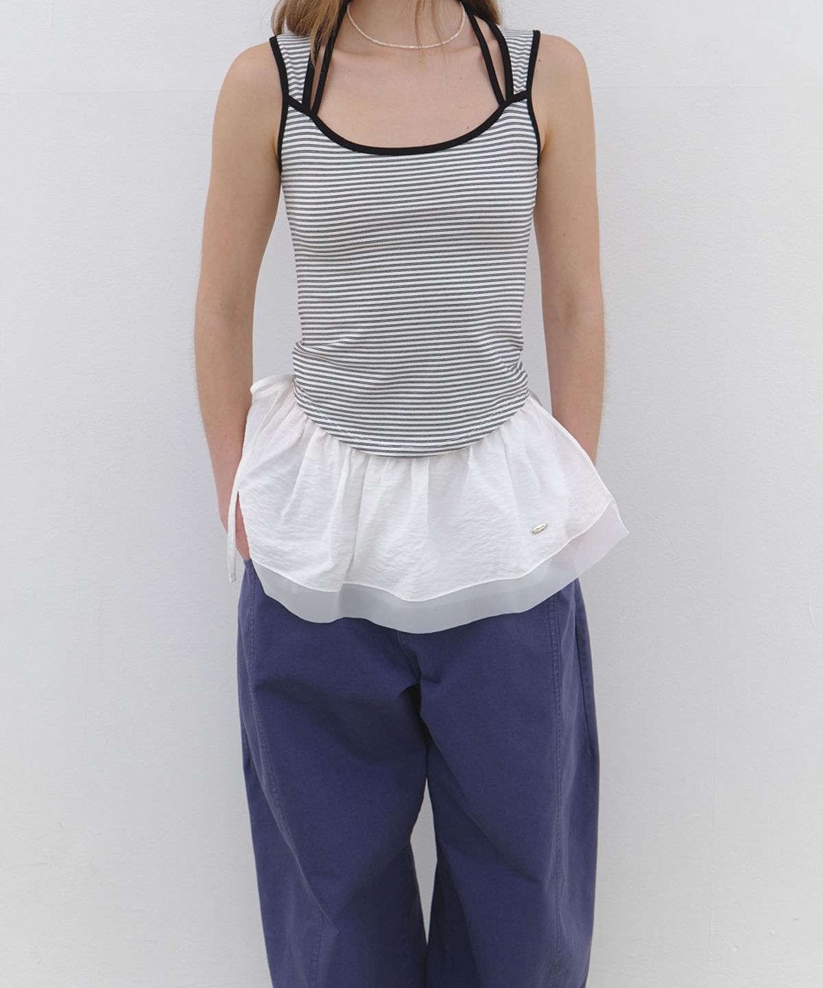 클루니(CLUNY) Sheer Frill Layered Wrap Skirt - white