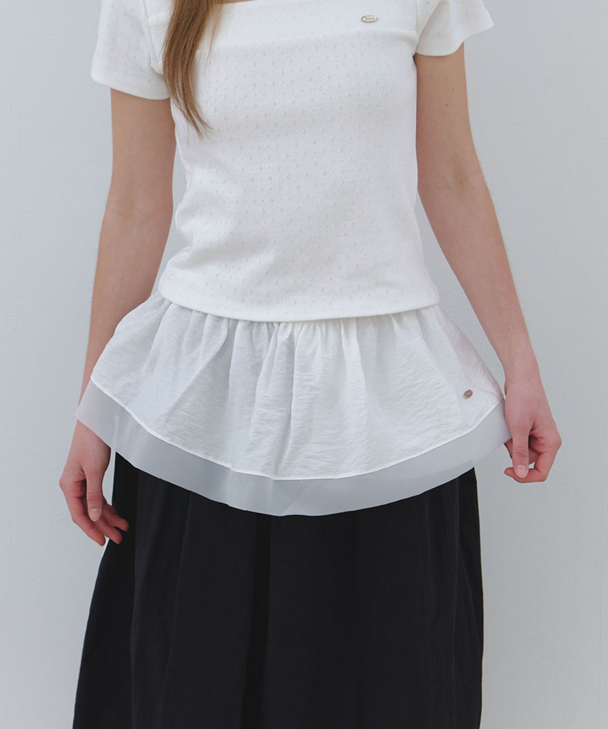 클루니(CLUNY) Sheer Frill Layered Wrap Skirt - white