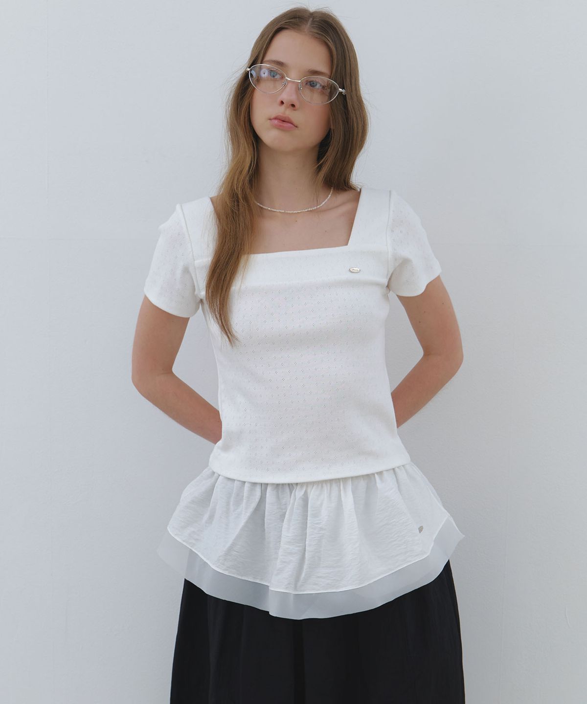 클루니(CLUNY) Sheer Frill Layered Wrap Skirt - white