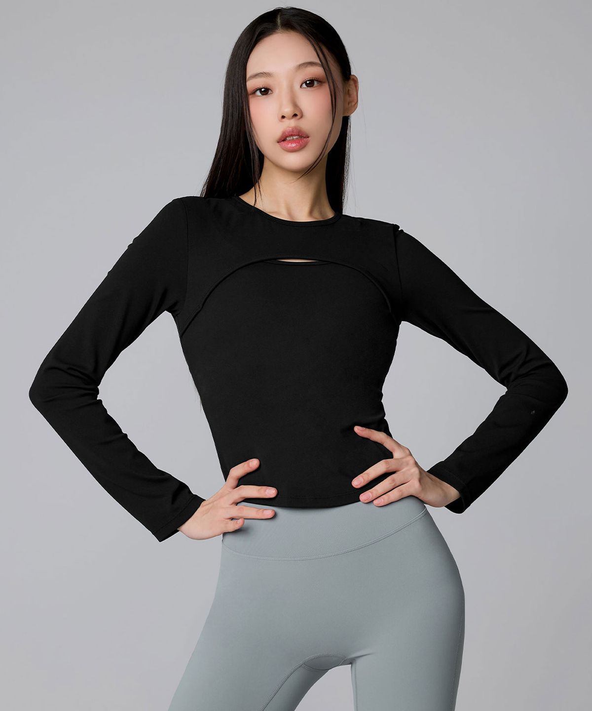 젝시믹스(XEXYMIX) 블랙라벨 시그니처 파워라이즈 컷아웃 인패드 롱슬리브 XFK3TL1012