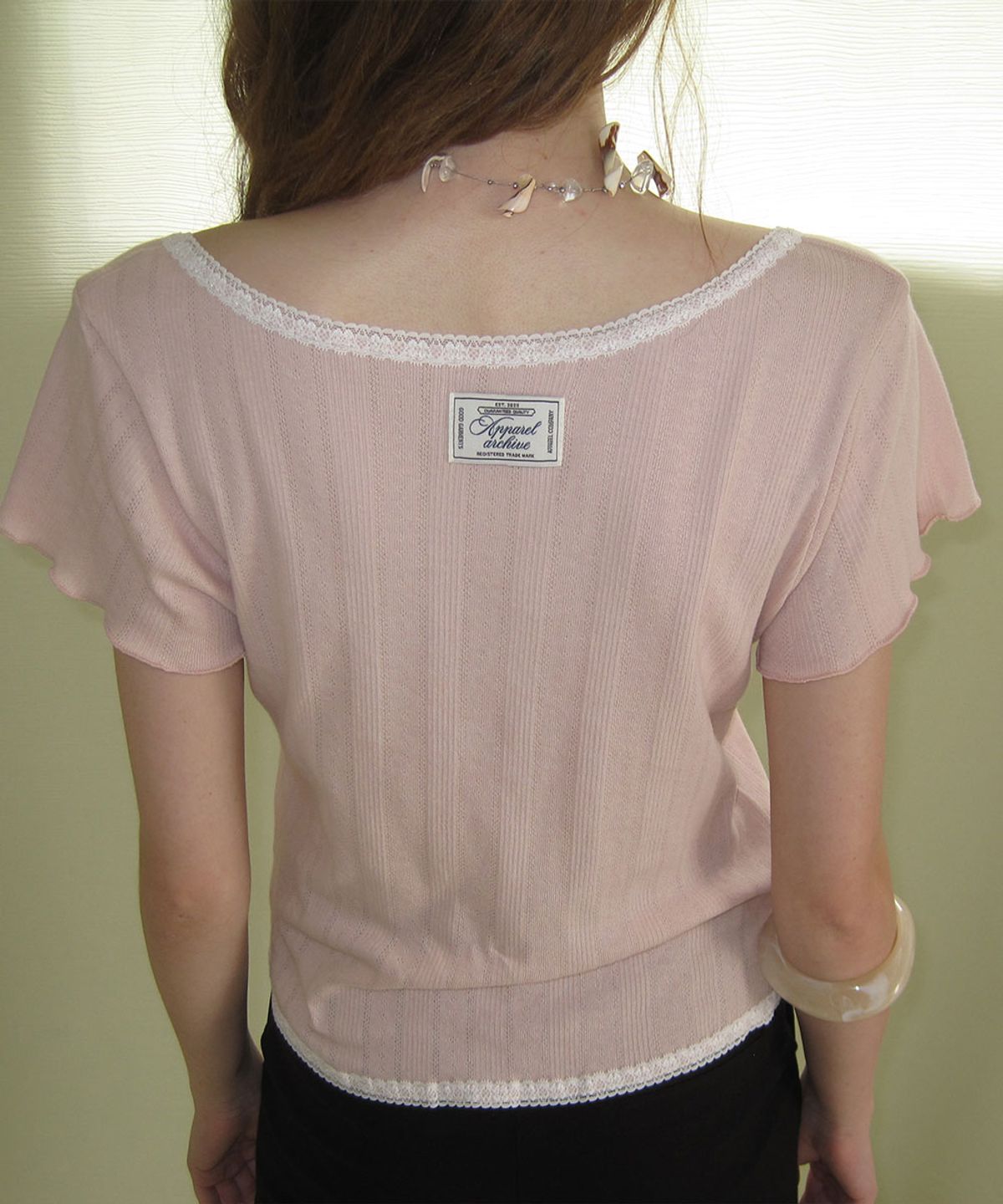 어패럴아카이브(APPAREL ARCHIVE) Canny punching lace mini cardigan - Pink