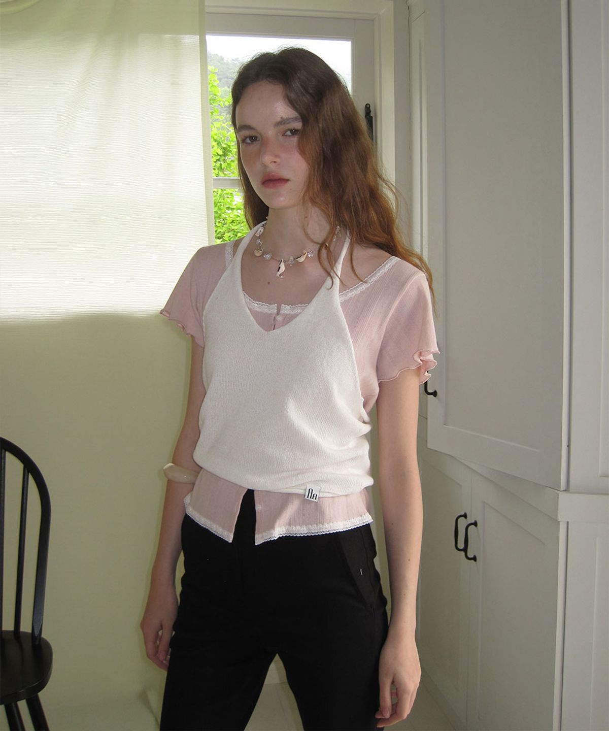 어패럴아카이브(APPAREL ARCHIVE) Canny punching lace mini cardigan - Pink