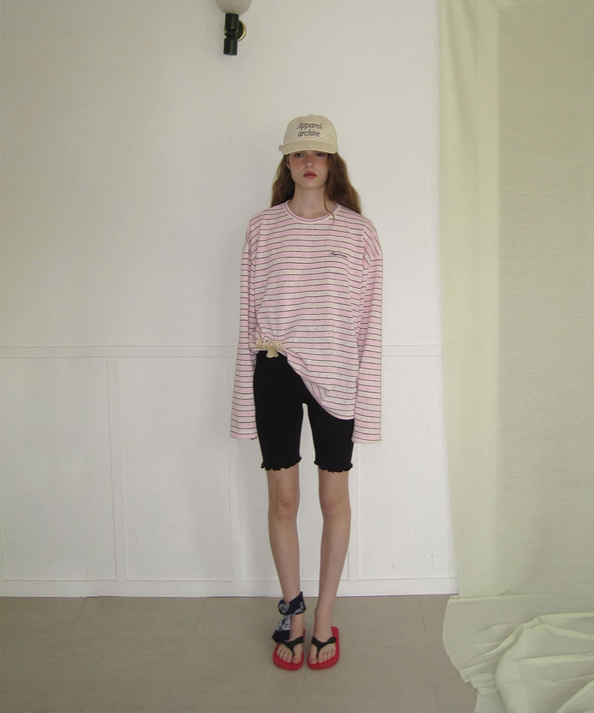 어패럴아카이브(APPAREL ARCHIVE) Tinkle stripe summer long sleeve tee - Pink