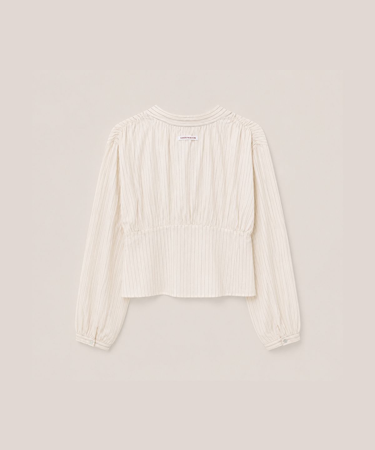 320쇼룸(320SHOWROOM) Shirred Texture Stripe Blouse Beige
