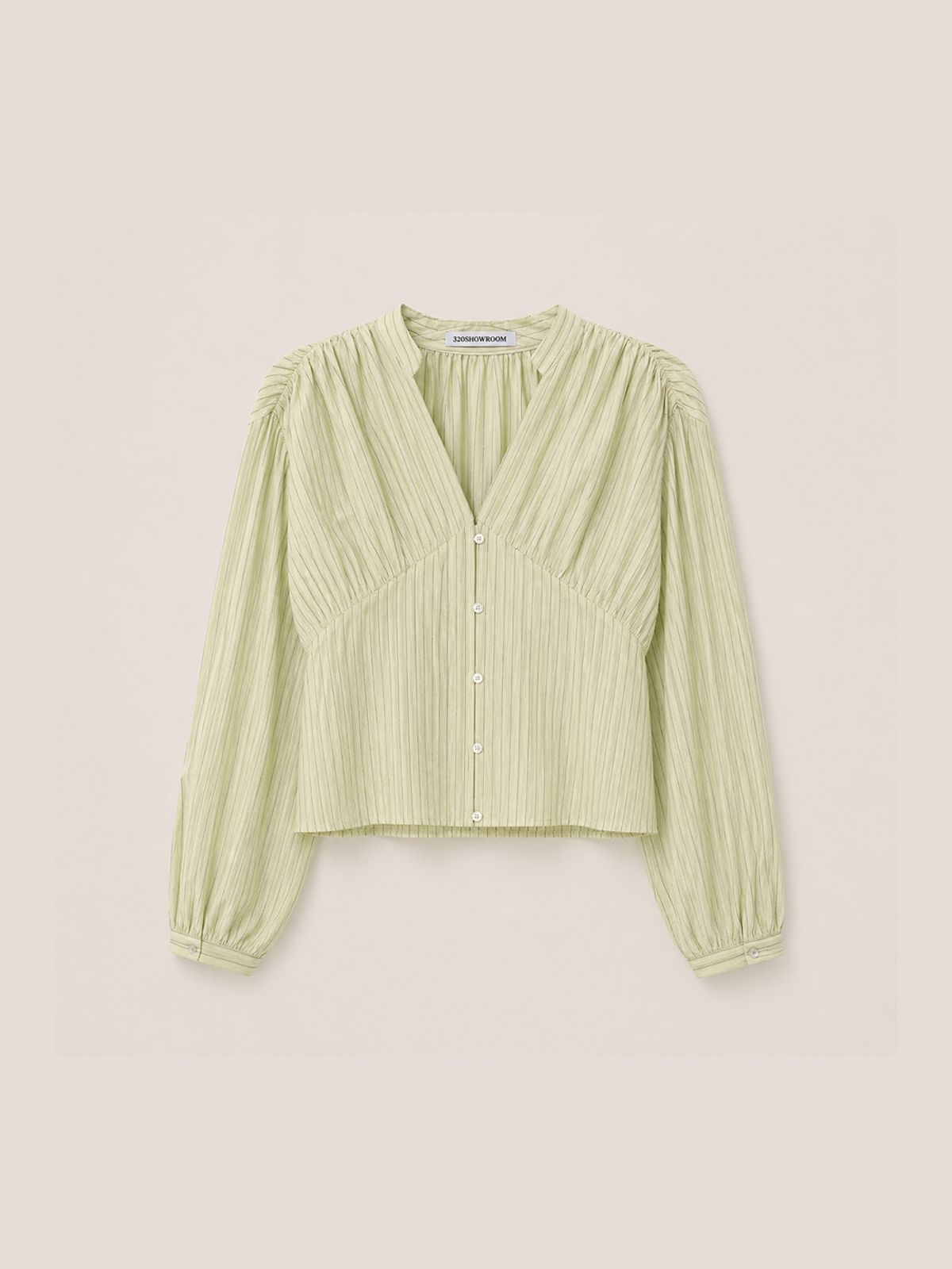 320쇼룸(320SHOWROOM) Shirred Texture Stripe Blouse Green