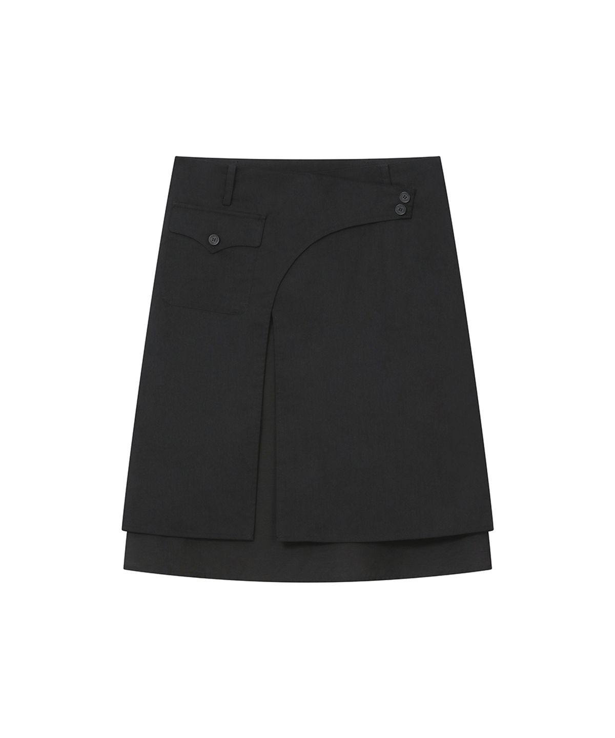 미세키서울(MISEKI SEOUL) Side sheer layered midi wrap skirt BLACK