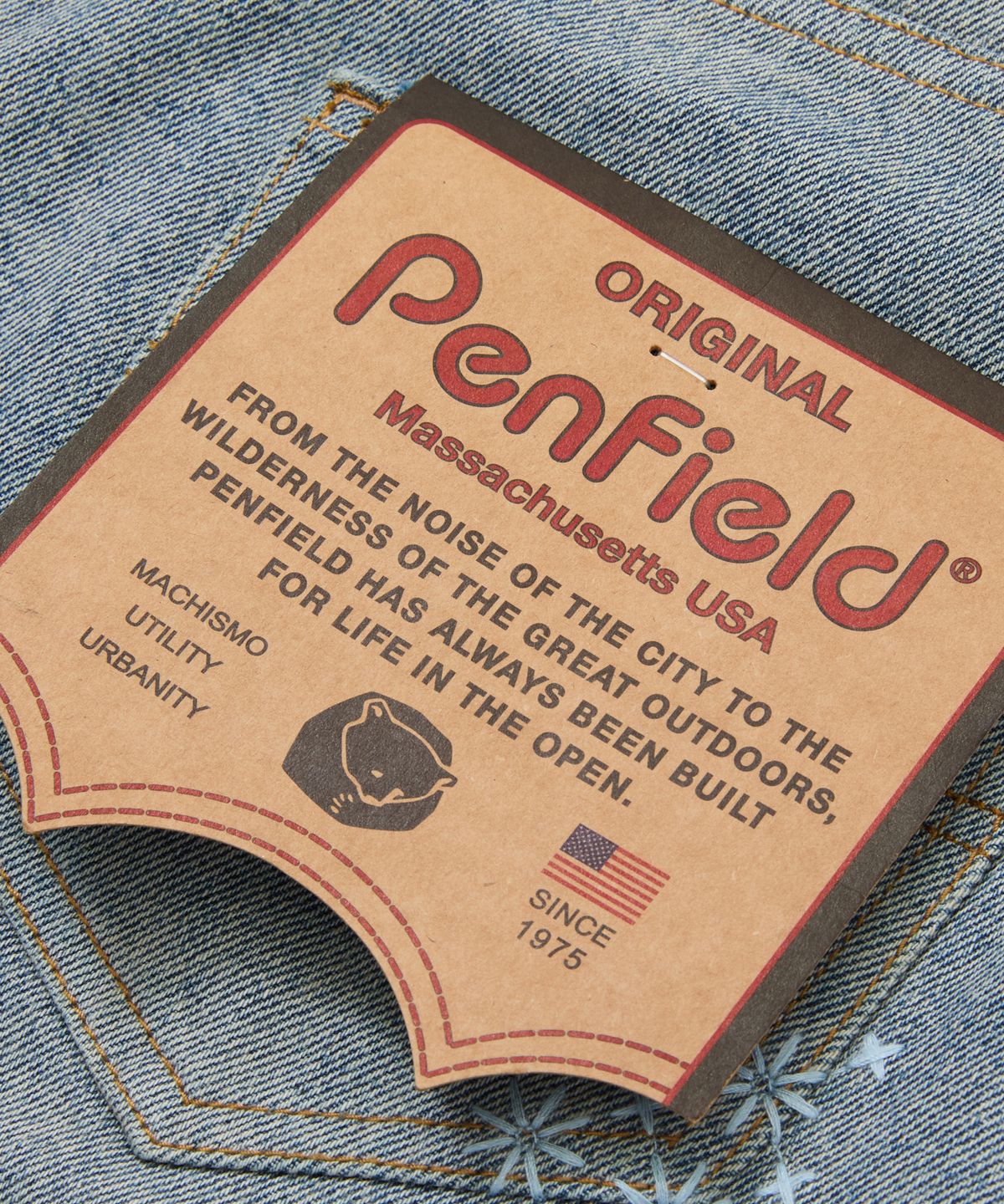 펜필드(PENFIELD) 레이저 커팅 엠브로이더리 데님 버뮤다 팬츠 스카이블루_FS2WP32F