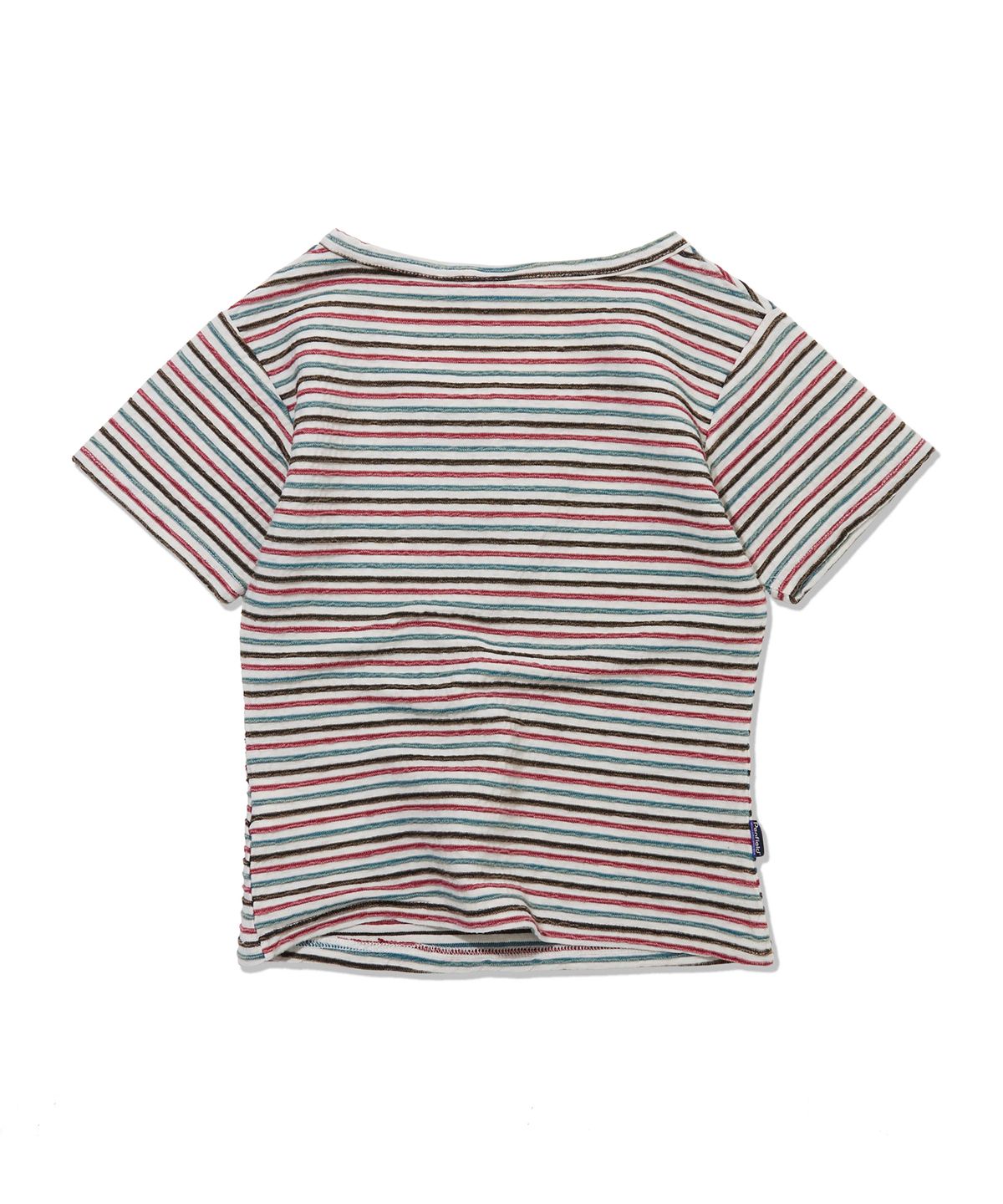 펜필드(PENFIELD) 자카드 스트라이프 스퀘어넥 반팔티 화이트_FS2KT43F