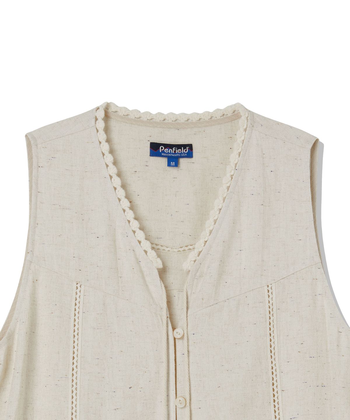 펜필드(PENFIELD) 플라워 크로셰 린넨 베스트 아이보리_FS2WV03U
