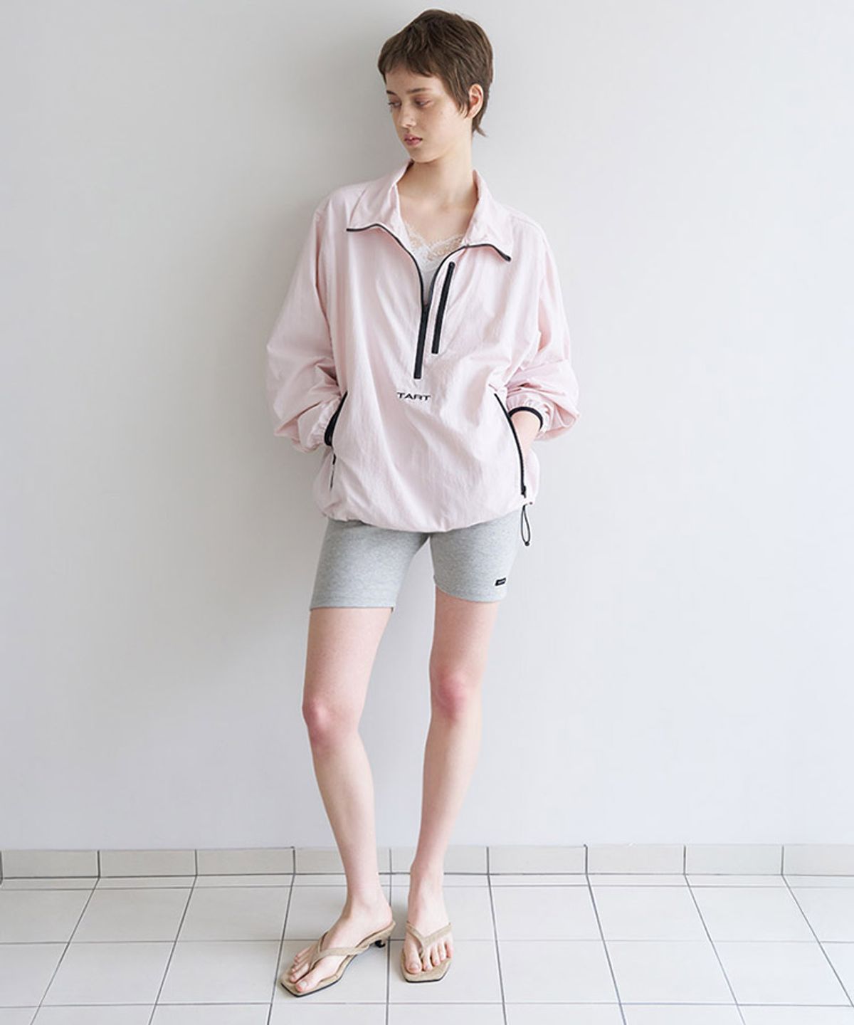 타버트(TARVERT) Plaid Half Zip Up - Pale Pink