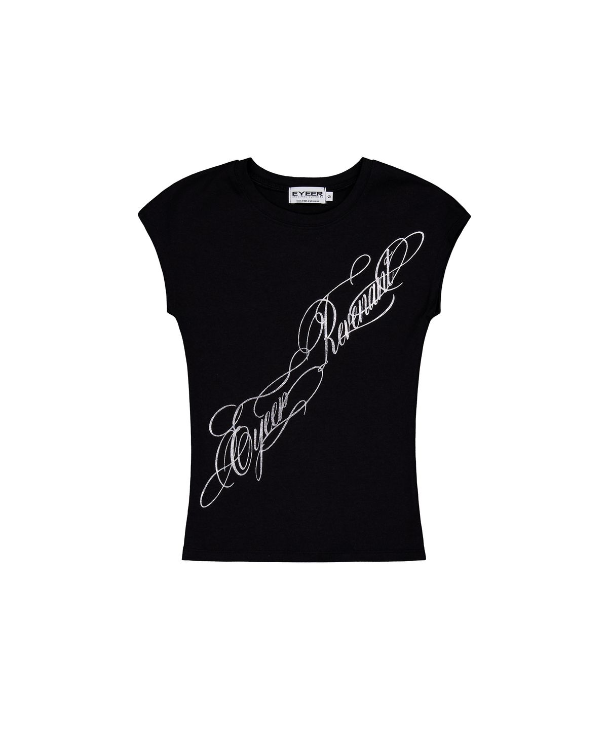 이와이이알(EYEER) Silver Script Logo Cap Sleeve Top - Black