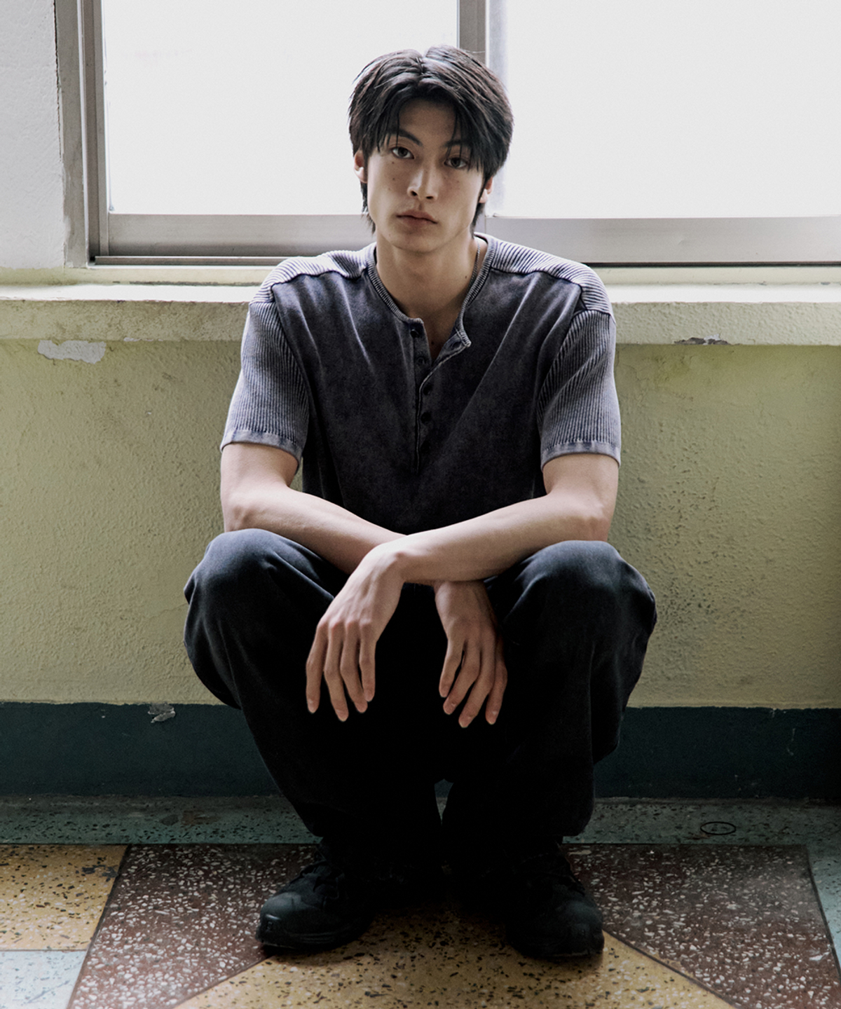 후브스(HOOVES) 스톤 헨리넥 니트 반팔티 [워시드퍼플]