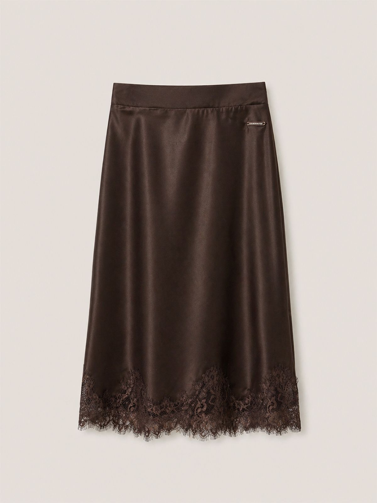 320쇼룸(320SHOWROOM) Lace Trim Satin Banding Skirt Brown