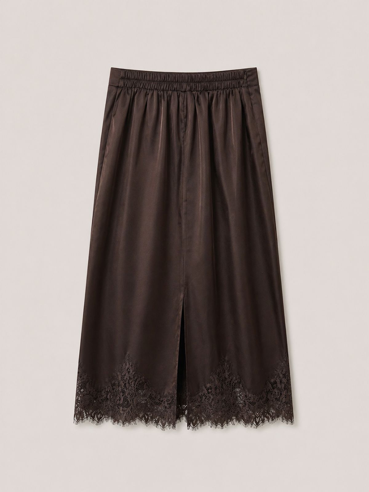 320쇼룸(320SHOWROOM) Lace Trim Satin Banding Skirt Brown