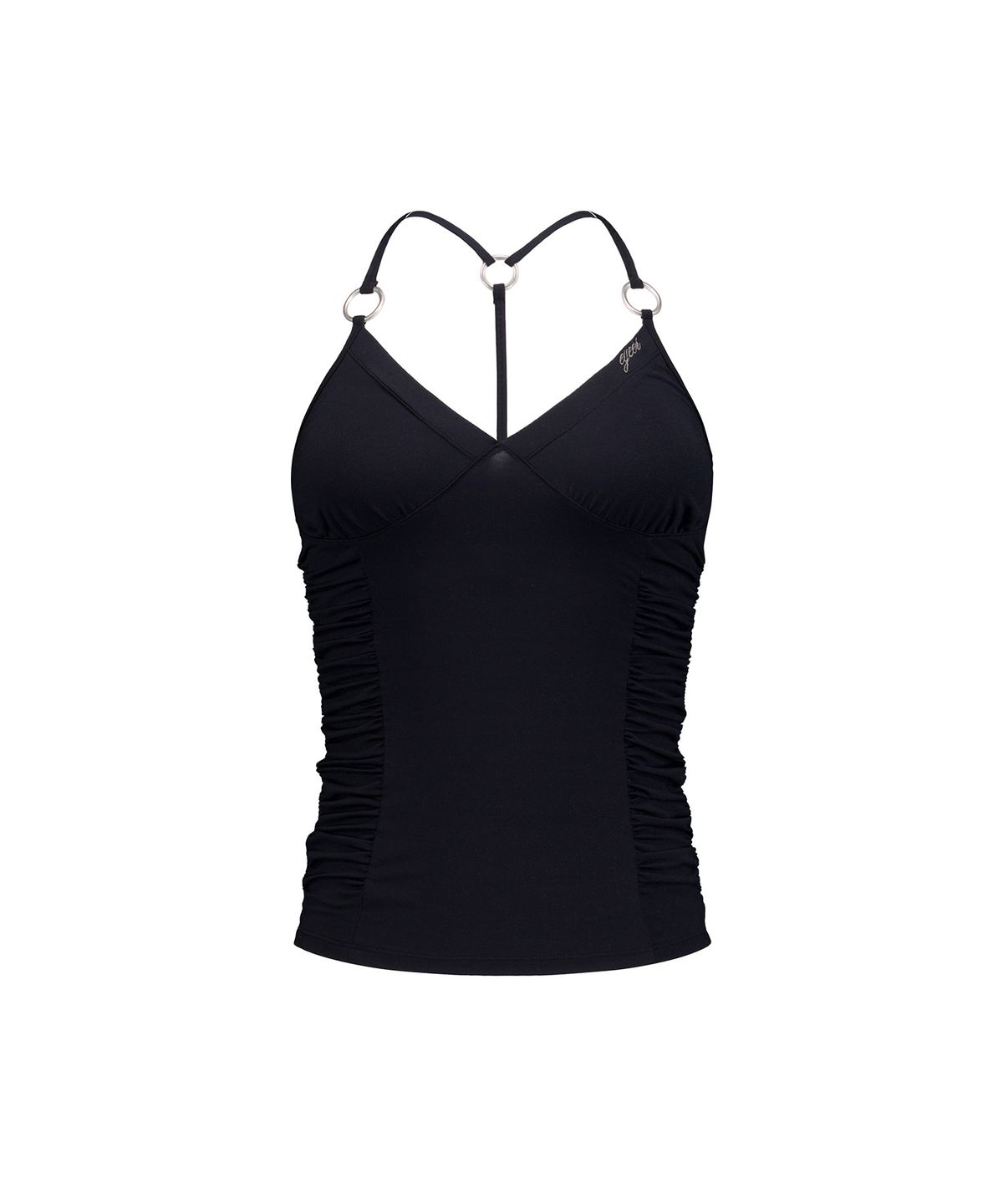 이와이이알(EYEER) O-Ring Halter Shirring Slim Sleeveless - Black