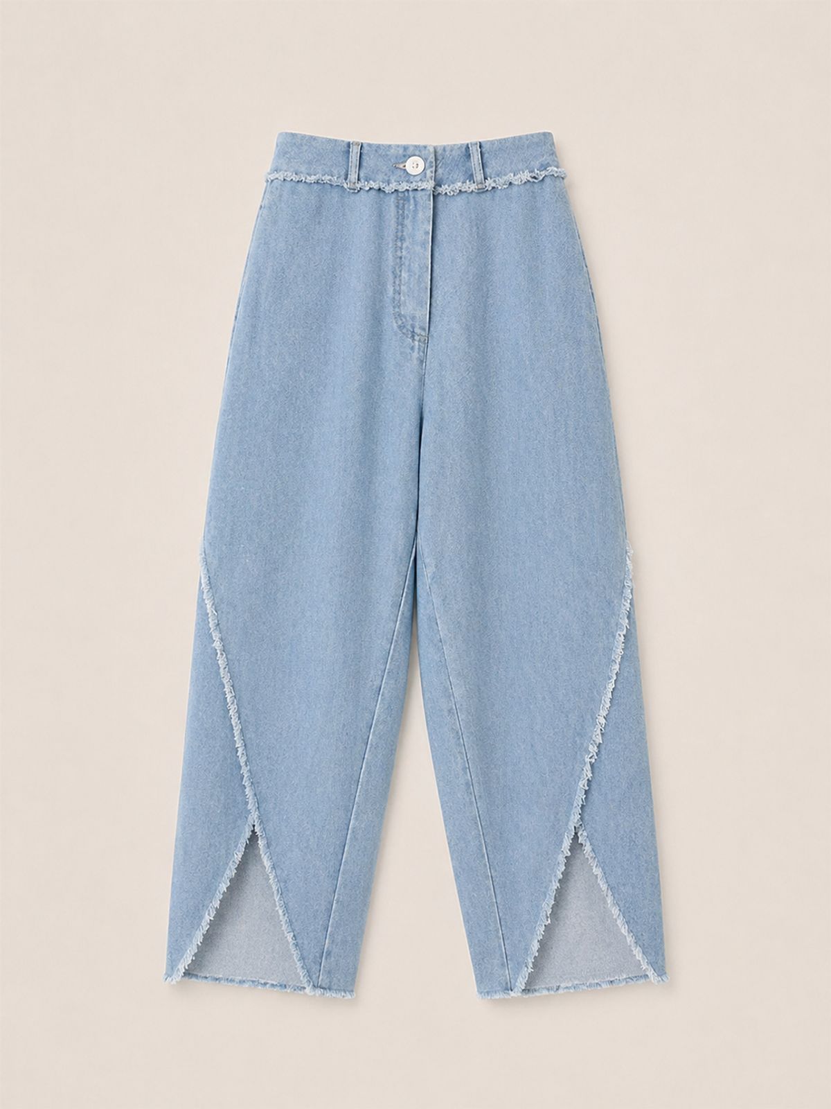 320쇼룸(320SHOWROOM) Diagonal Slit Cut-Off Denim Pants Light blue