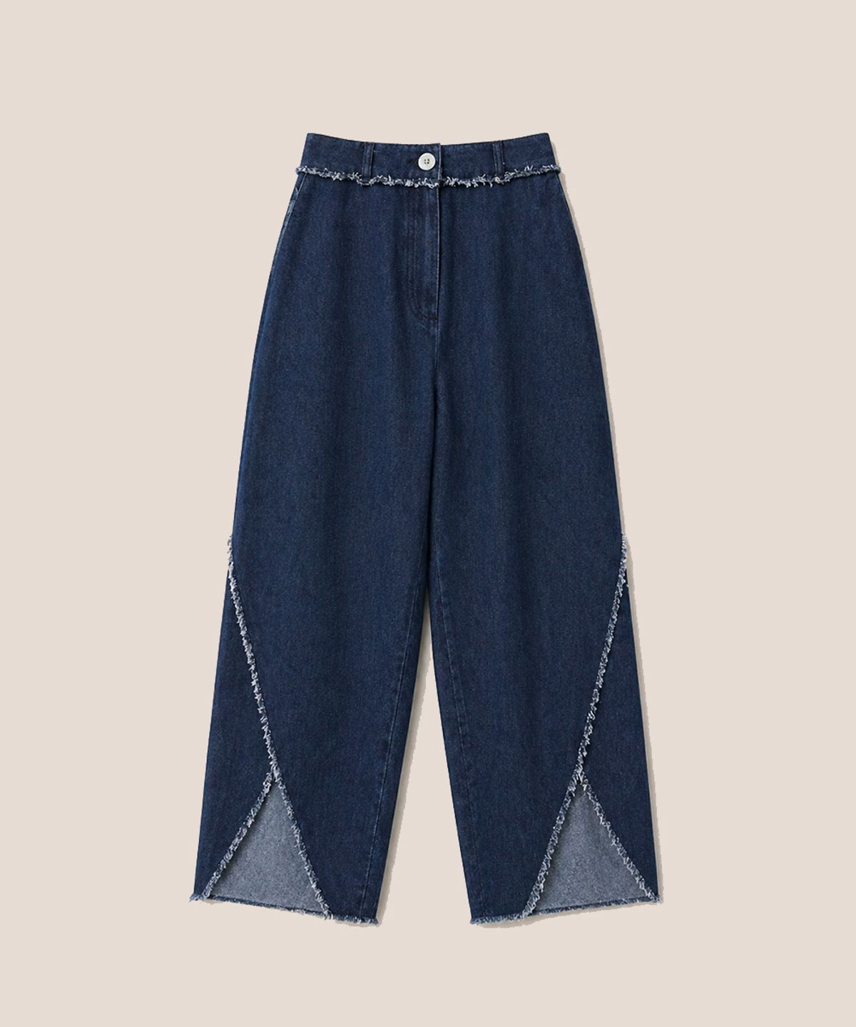 320쇼룸(320SHOWROOM) Diagonal Slit Cut-Off Denim Pants Deep blue