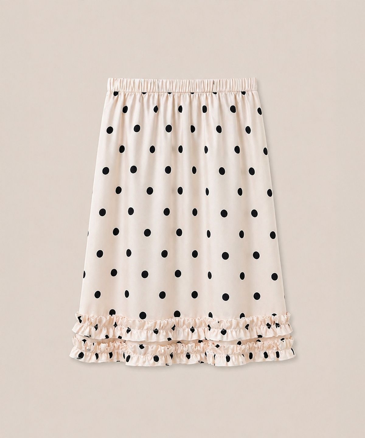 320쇼룸(320SHOWROOM) Polka Dot Satin Ruffle Elastic Waist Skirt Ivory