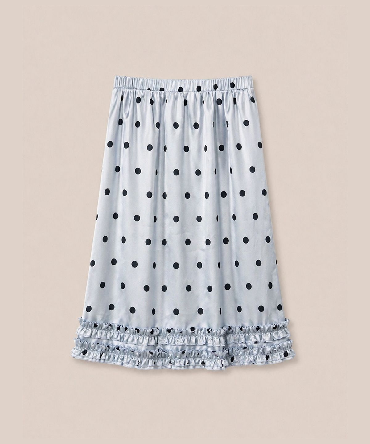 320쇼룸(320SHOWROOM) Polka Dot Satin Ruffle Elastic Waist Skirt Skyblue