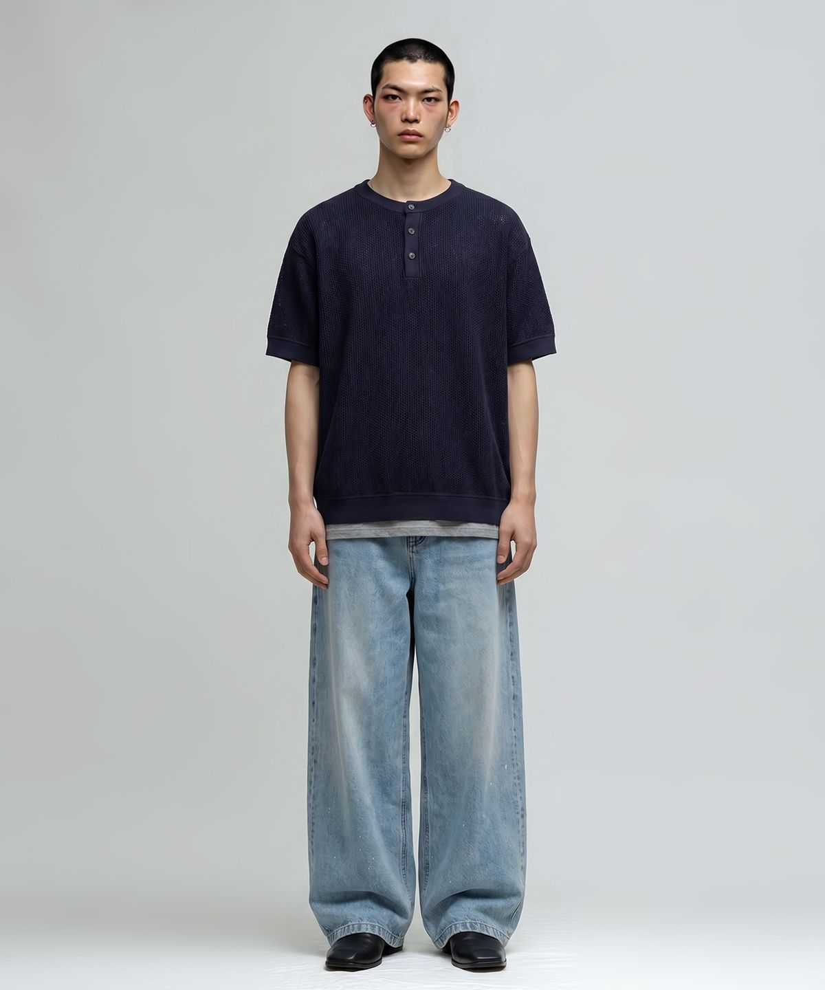 베리베인(VERYVAIN) AERO BREEZE HENLEY KNIT (NAVY)