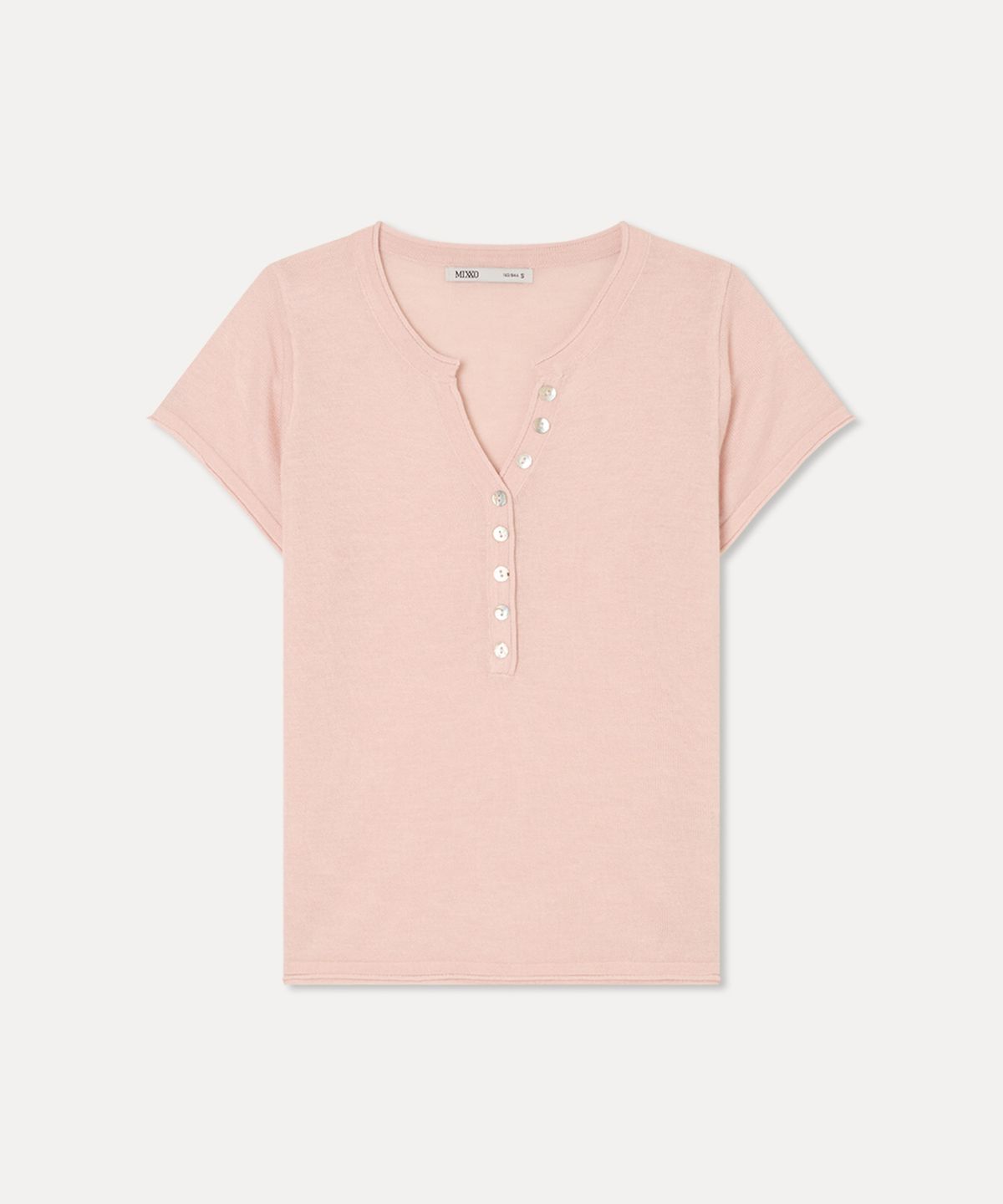 미쏘(MIXXO) Henley Neck Deep V Short Sleeve Knit