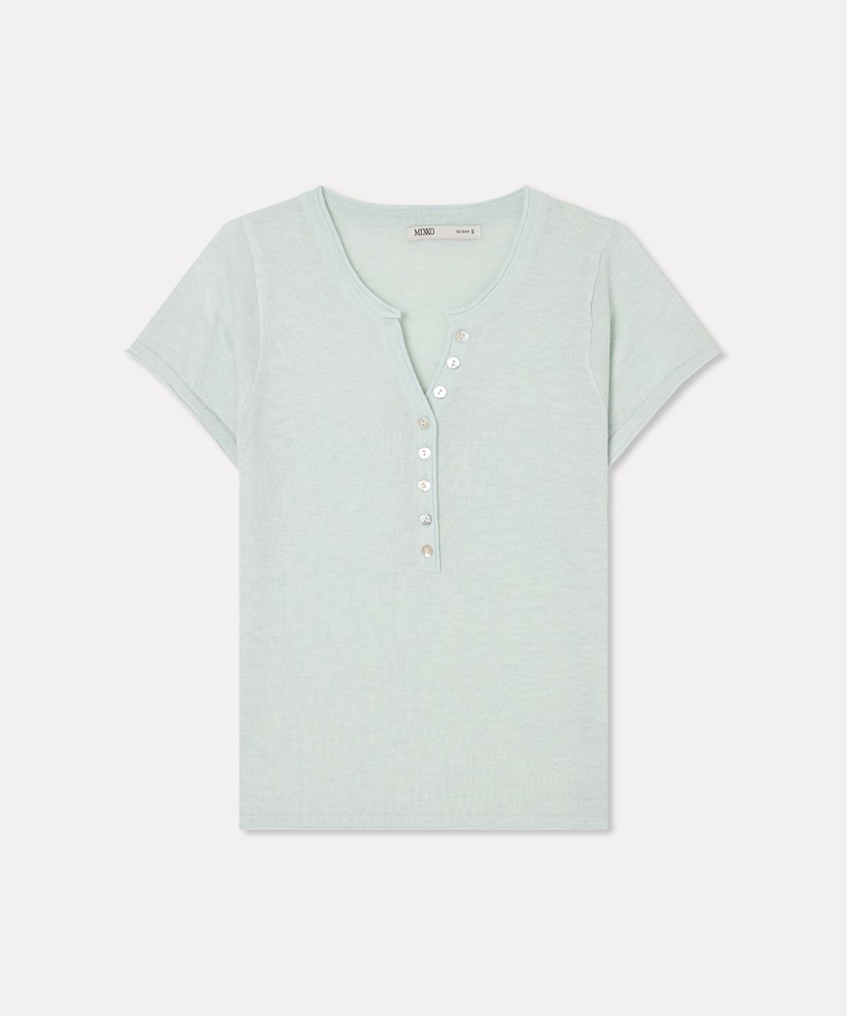 미쏘(MIXXO) Henley Neck Deep V Short Sleeve Knit