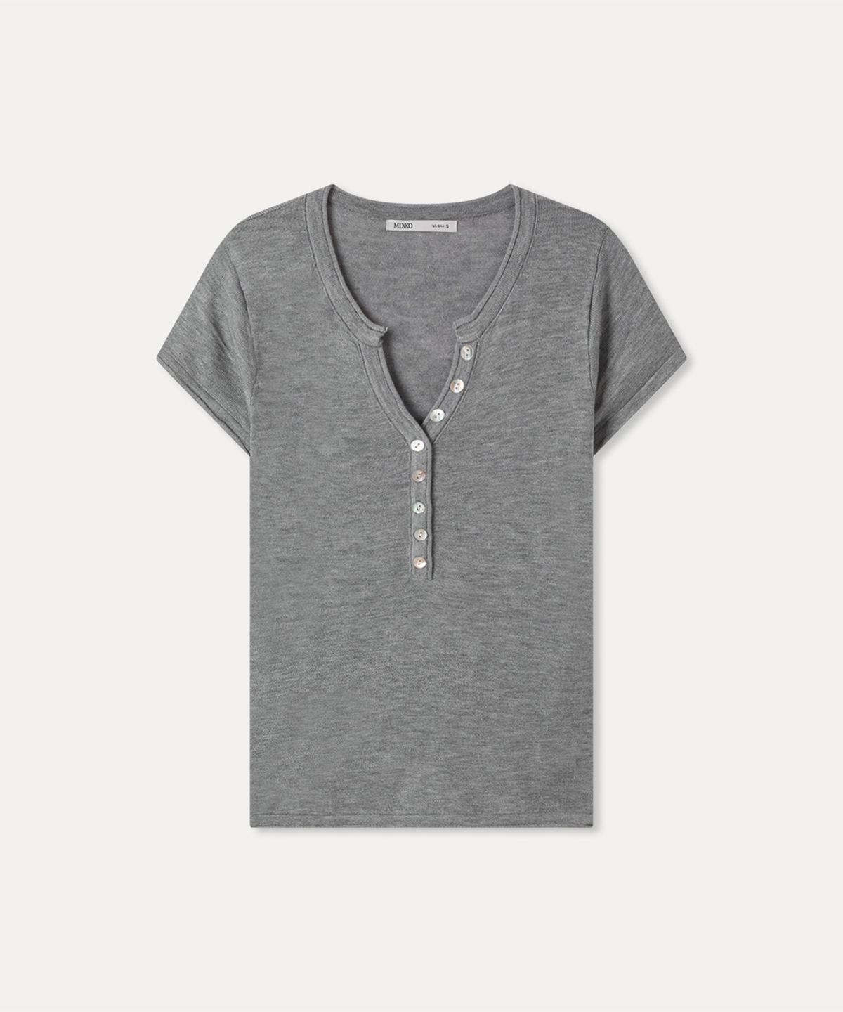 미쏘(MIXXO) Henley Neck Deep V Short Sleeve Knit