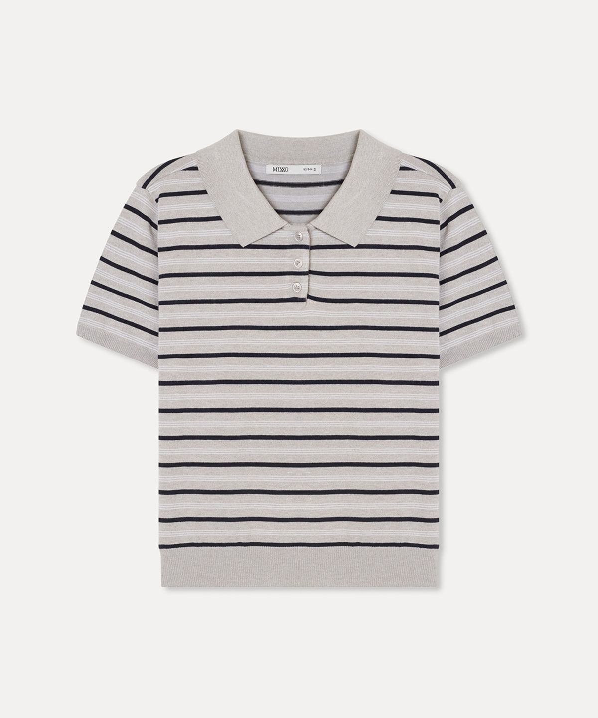 미쏘(MIXXO) 스트라이프 카라넥 반팔 니트_MIWKAG612T