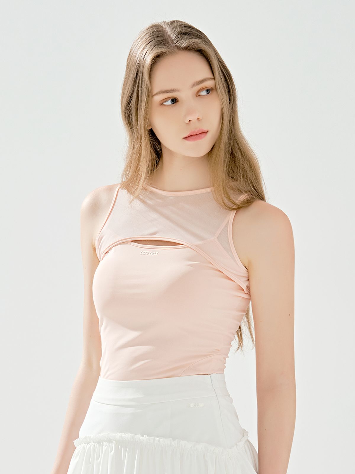 로드로아르(LORDLOAR) 메쉬 컷아웃 나시 티셔츠 PINK