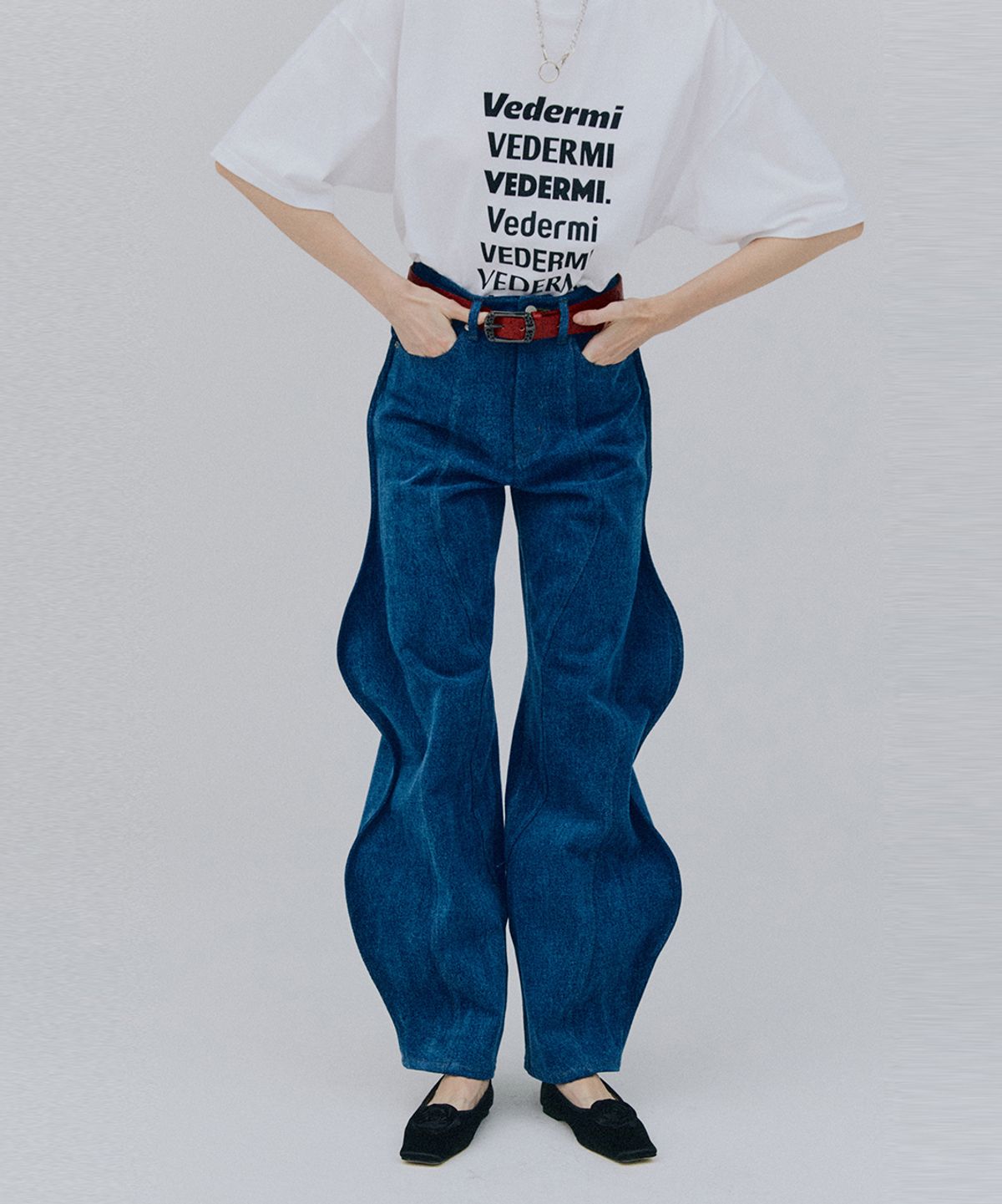베데르미(VEDERMI) wave curved denim pants