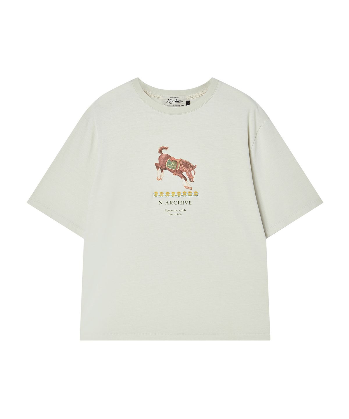 비욘드클로젯(BEYOND CLOSET) [COLLECTION LINE] 빈티지 테이프 디테일 워시드 반팔 티셔츠 아이보리