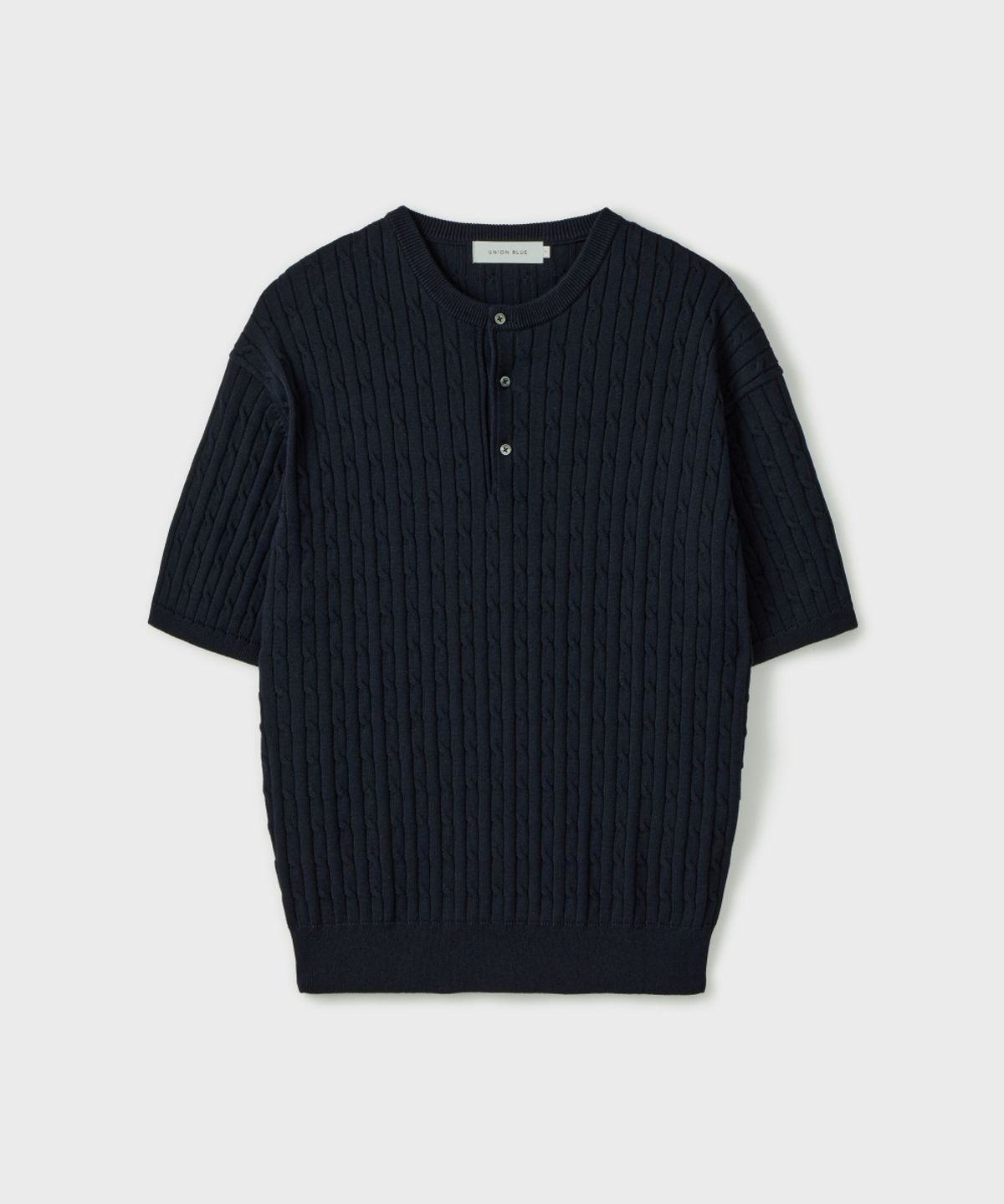 유니온블루(UNION BLUE) CABLE HENLEY HALF KNIT [NAVY]