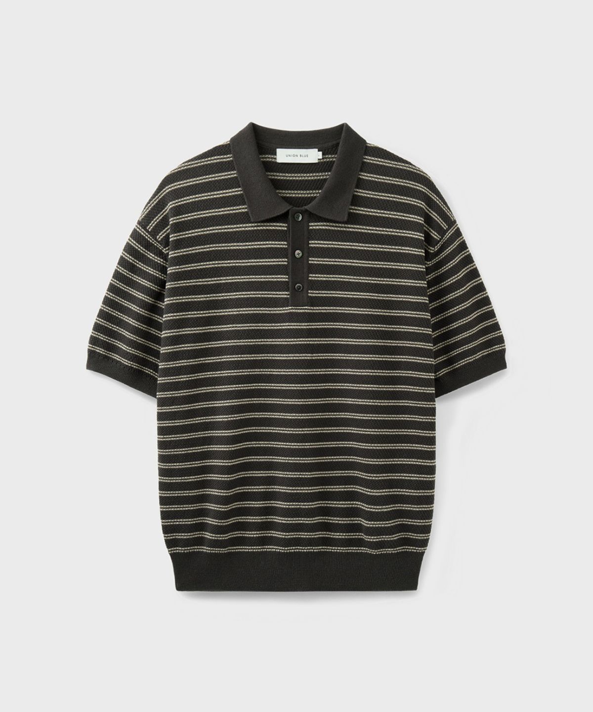 유니온블루(UNION BLUE) HARD TWIST 2LINE STRIPE POLO KNIT [EARTH KHAKI]