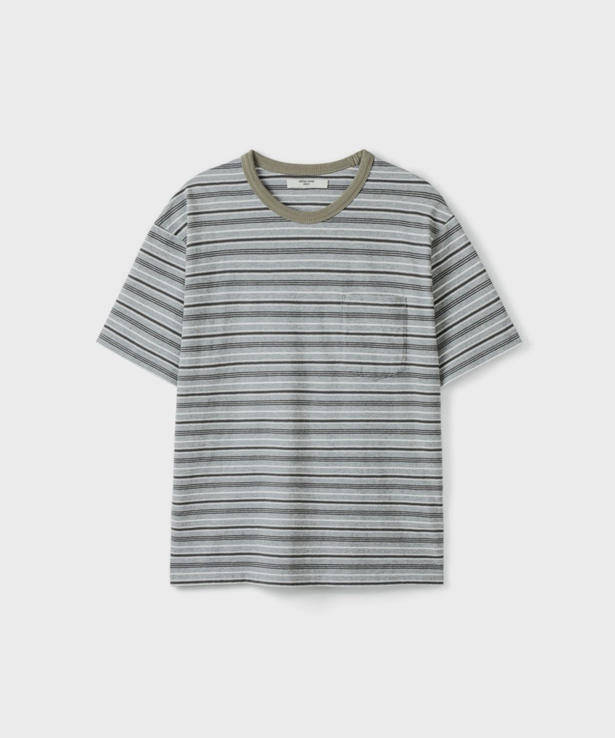 유니온블루(UNION BLUE) WASHED BORDER S/S T-SHIRT [MOSS GREEN]