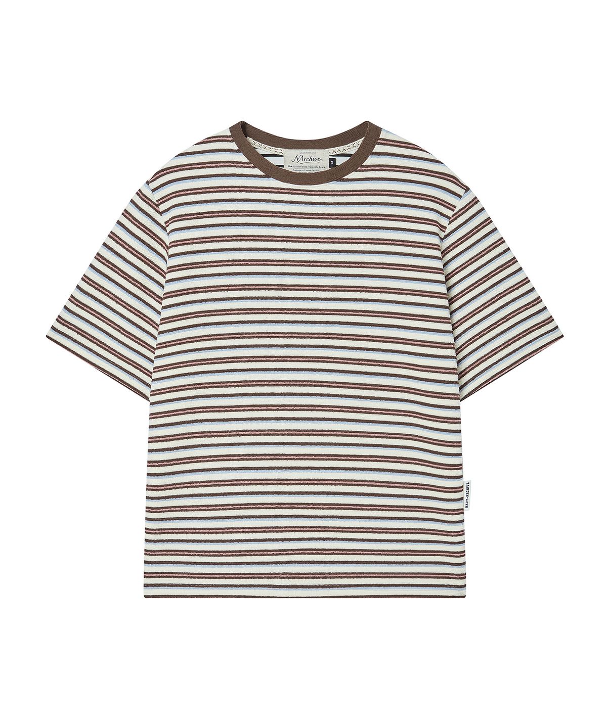비욘드클로젯(BEYOND CLOSET) [COLLECTION LINE] 에어리 스트라이프 반팔 니트 멀티