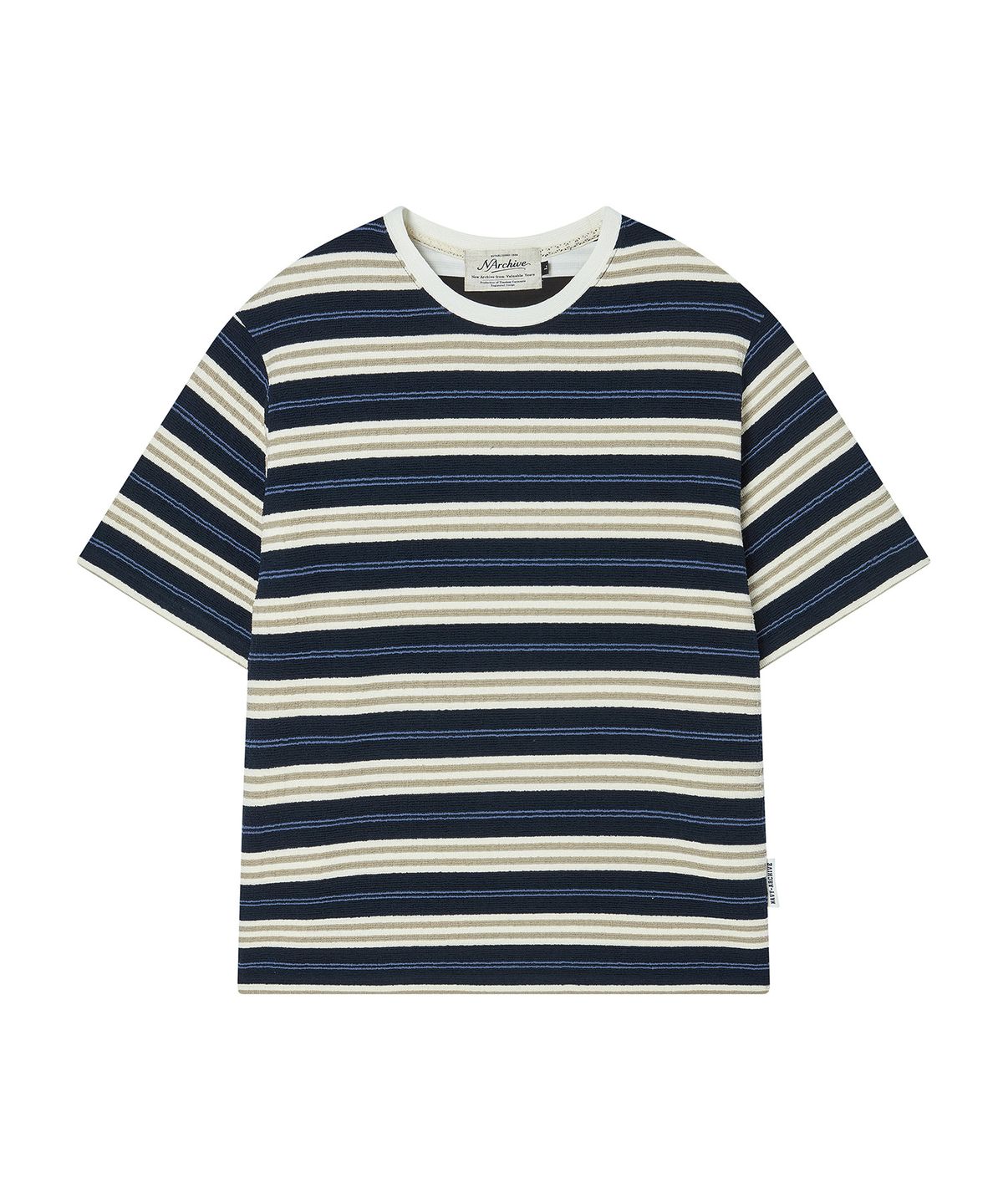 비욘드클로젯(BEYOND CLOSET) [COLLECTION LINE] 에어리 스트라이프 반팔 니트 네이비