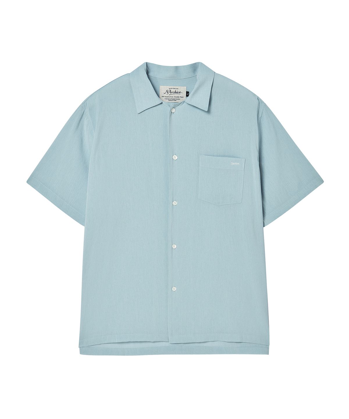 비욘드클로젯(BEYOND CLOSET) [COLLECTION LINE] 에어리 린넨 블렌드 오픈 카라 반팔 셔츠 블루