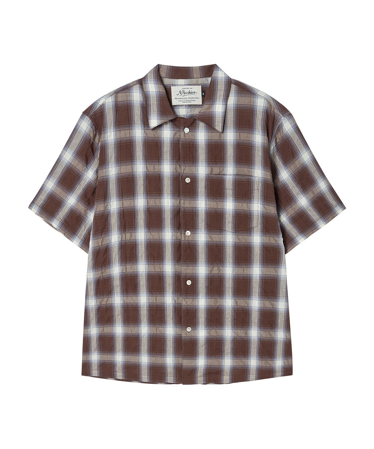 비욘드클로젯(BEYOND CLOSET) [COLLECTION LINE] 에어리 시어서커 체크 오픈 카라 반팔 셔츠 멀티