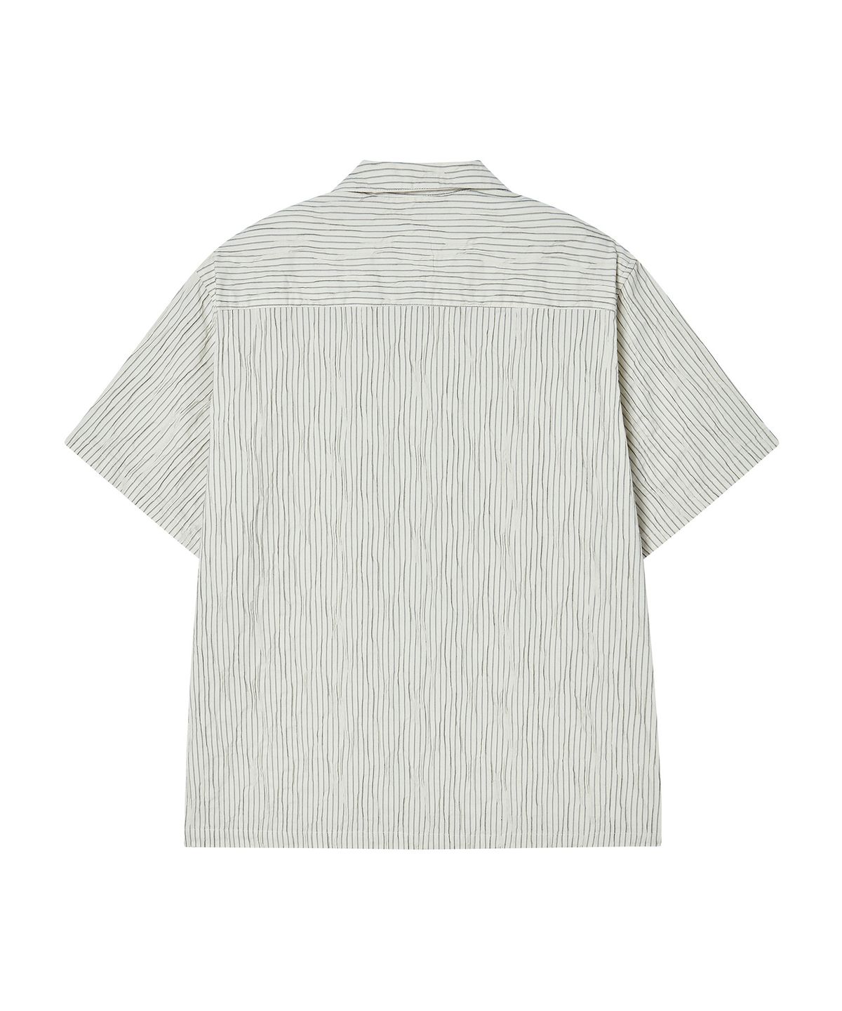 비욘드클로젯(BEYOND CLOSET) [COLLECTION LINE] 에어리 핸드 메이드 스트라이프 오픈 카라 반팔 셔츠 아이보리