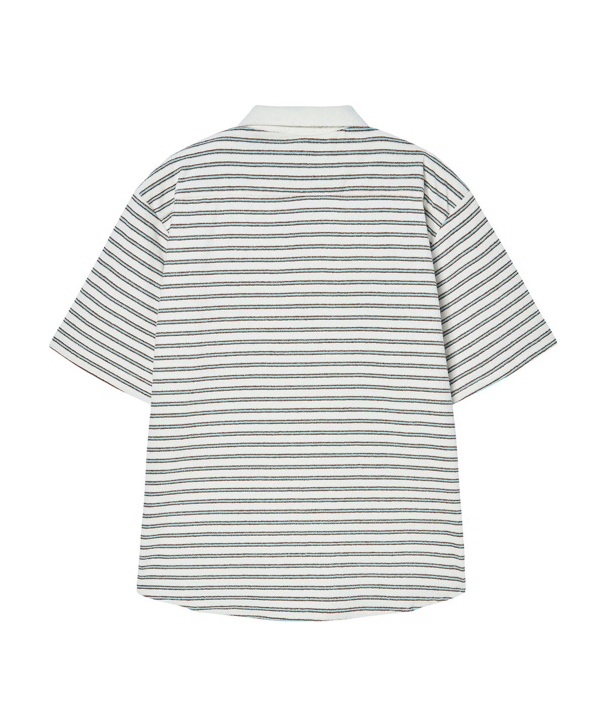 비욘드클로젯(BEYOND CLOSET) [COLLECTION LINE] 타월링 페브릭 스트라이프 오픈 카라 반팔 셔츠 민트
